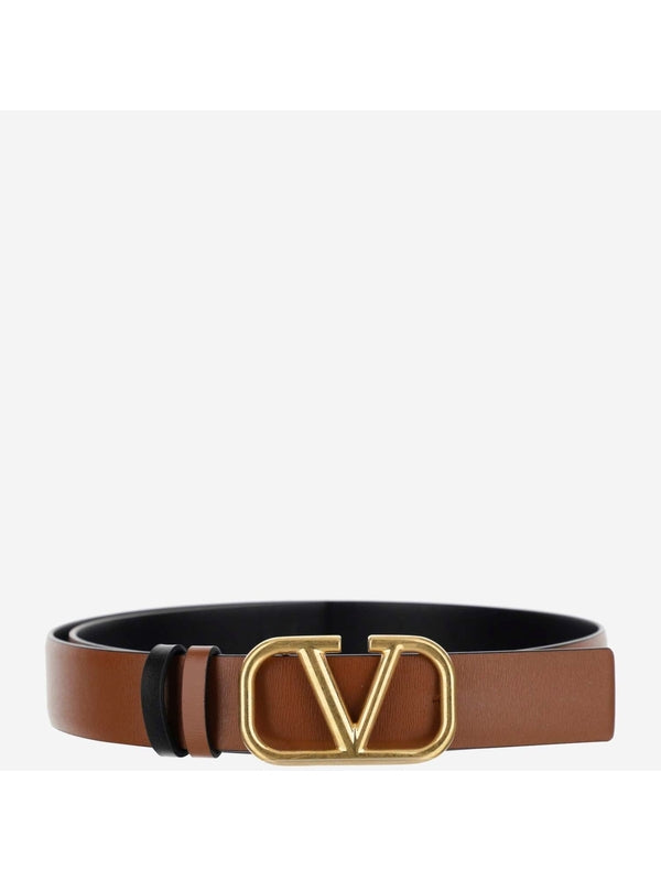 V Logo Reversible Leather Belt