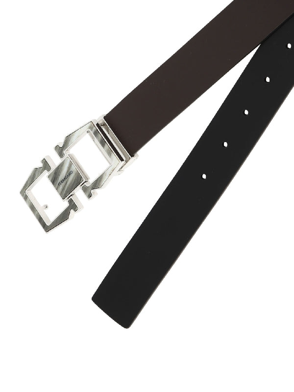 Metal Gancini Reversible Leather Belt