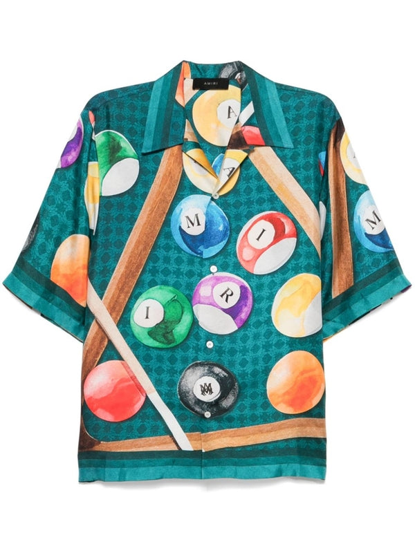 All-Over Graphic Printed Silk Short Sleeve Shirt