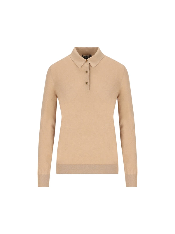 Gold Button Knit Polo Shirt