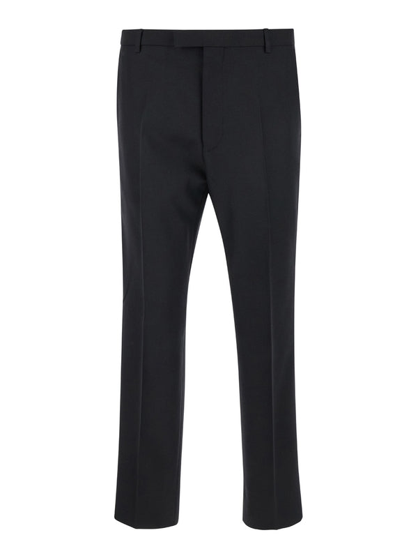 Black Tailored Pants with Tonal Logo Lettering in Wool Man Tailored Pants