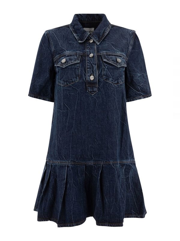 Crinkled Denim Mini Dress