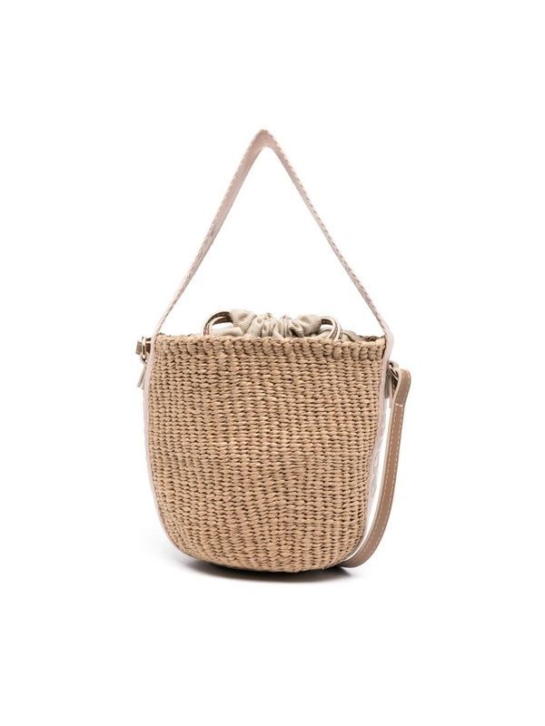 Woody Logo Raffia Small Bucket
  Bag