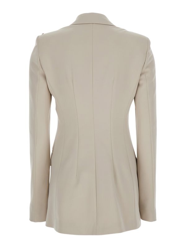 'Frizzo' Beige Double-Breasted Jacket with Peak Revers in Tech Fabric Stretch Woman Tailored Jackets