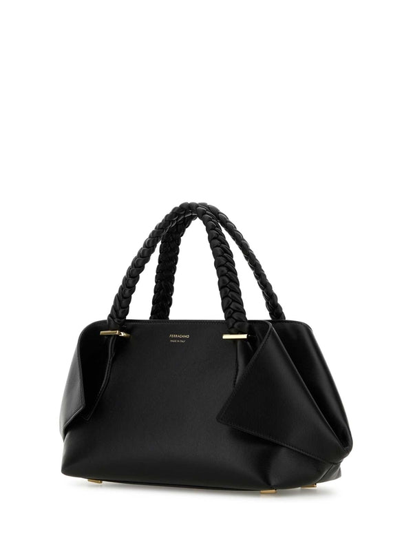 Braided Handle Leather Tote Bag