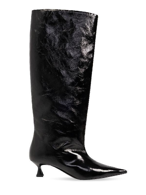 Black Faux Leather Boot Heels