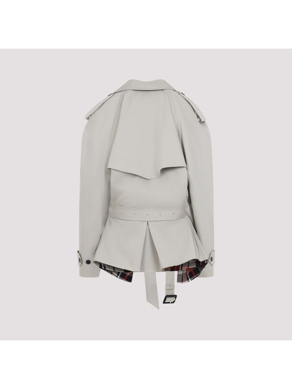 Check Detail Crop Trench Coat