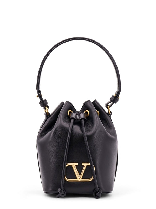 V Logo Leather Bucket Bag