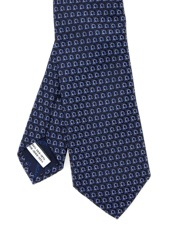 Blue Tie with All-Over Mini Logo Print in Silk Man Neck Ties