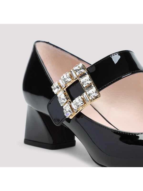 Jewel Buckle Leather Mary Jane Pumps Heel