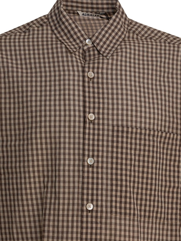 Auralee Airy Light Cotton Brown Check Big Shirt