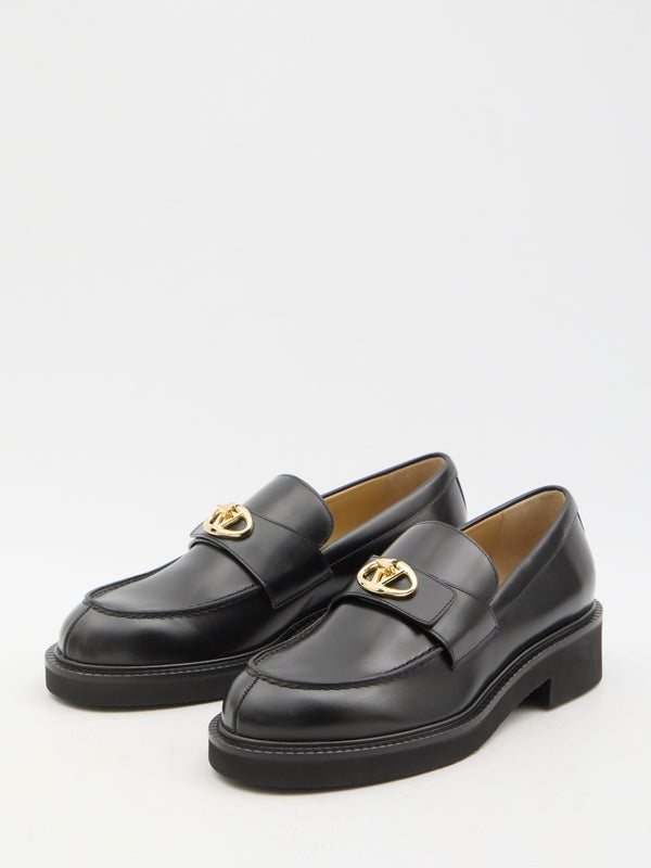 V Logo Leather Loafers