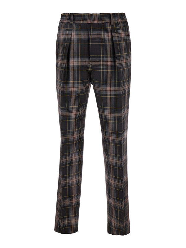 Tartan Check Pleated Wool Pants