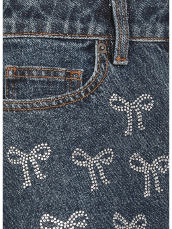 All-Over Bow Pattern Denim Pants