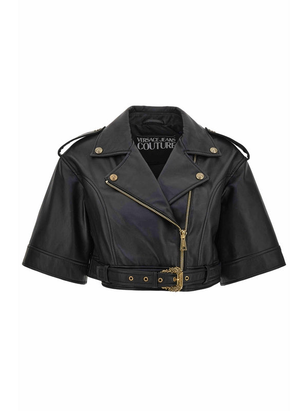 Logo Belt Crop Biker Jacket