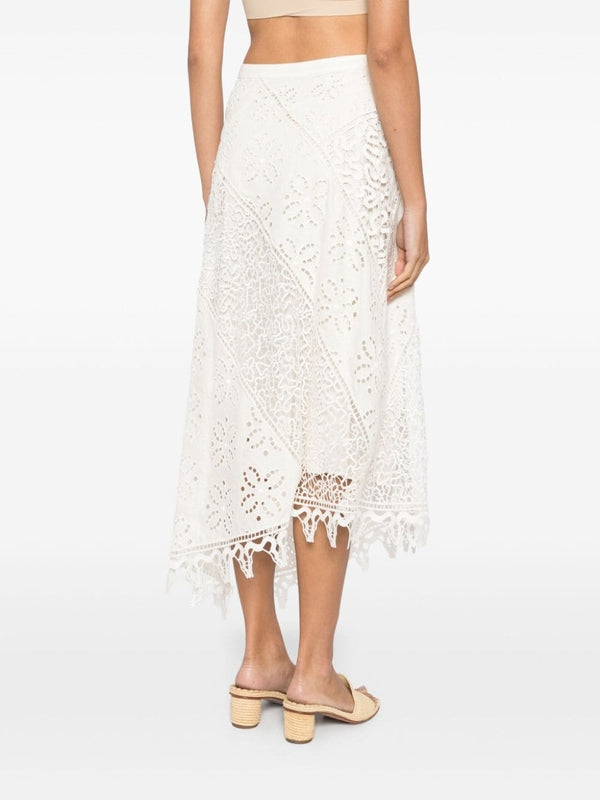 Lace Embellished Linen
  Asymmetric Skirt