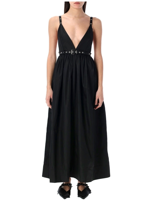 Belt V-neck Long Dress