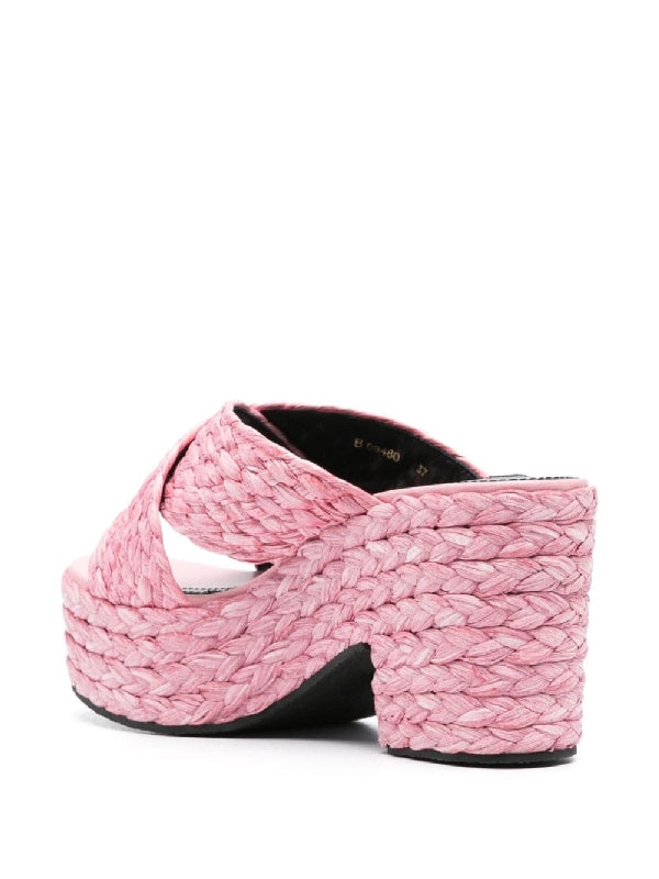 Woven Cross Strap Wedge Sandal Heel