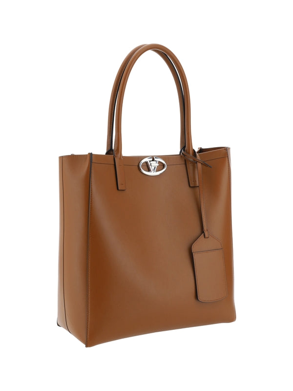 V Logo Leather Tote Bag