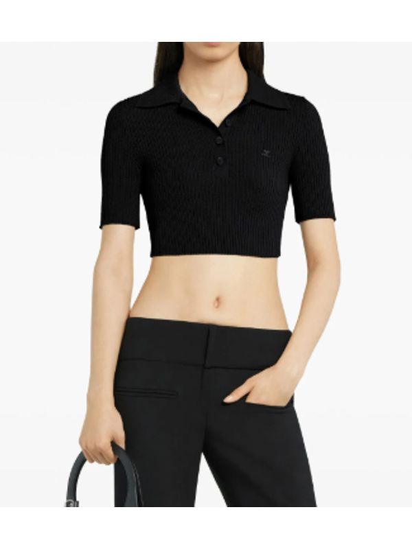 Logo Rib Knit Crop Polo Shirt