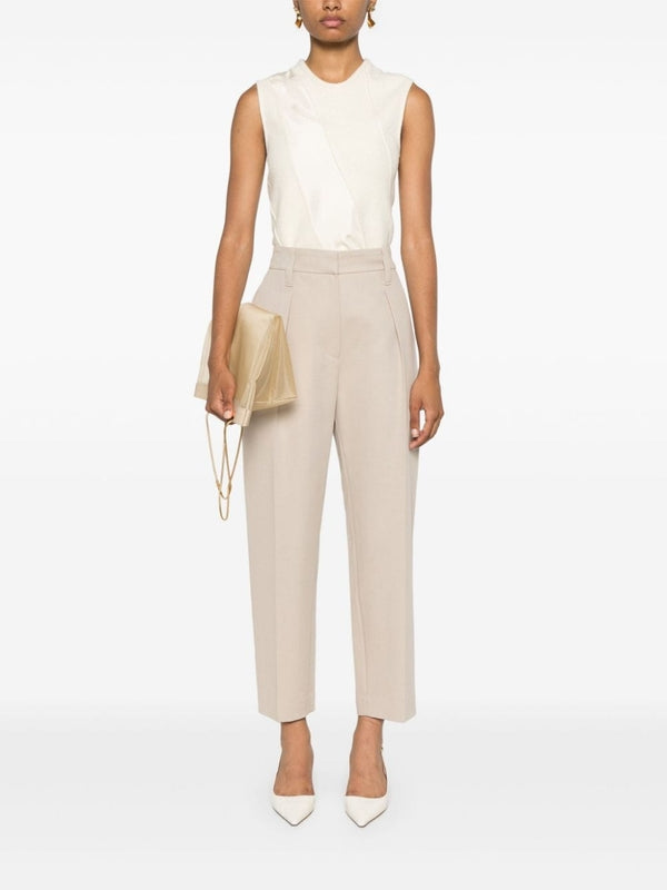 Beige Cotton Wool Tailored
  Pants