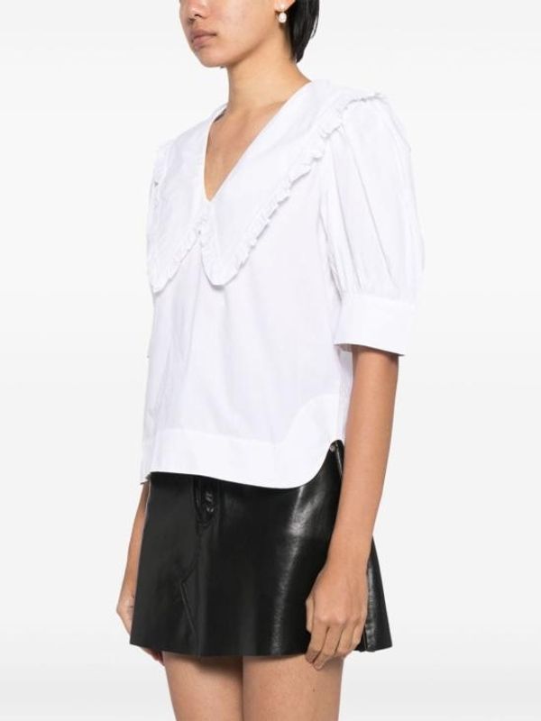 V-Neck Ruffle Cotton Blouse