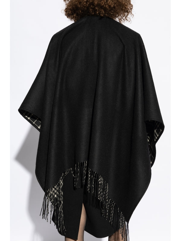 Check Pattern Reversible Wool Cape