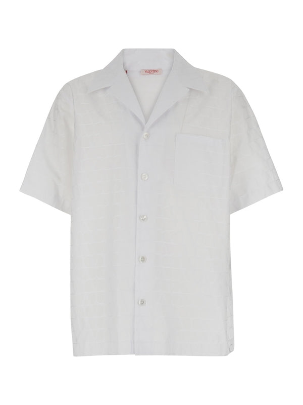 White Bowling Shirt with Patch Pocket in Toile Iconographique Man Shirts