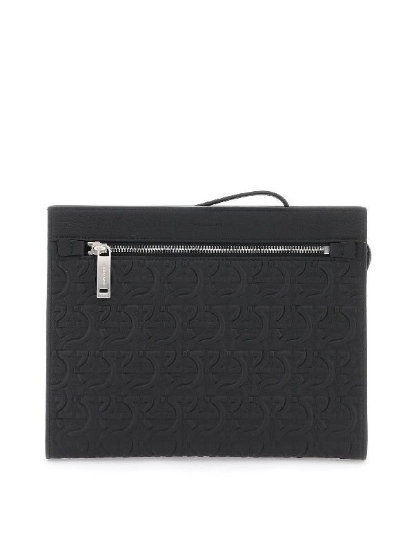 Gancini Pattern Leather Clutch Bag - Jente