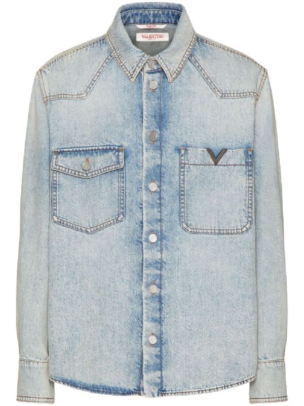 V Logo Patch Pocket Denim Shirt