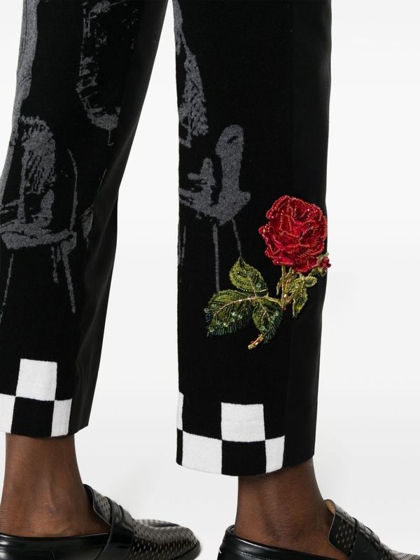 Graphic Printed Sequin Embroidered Wool Silk Pants