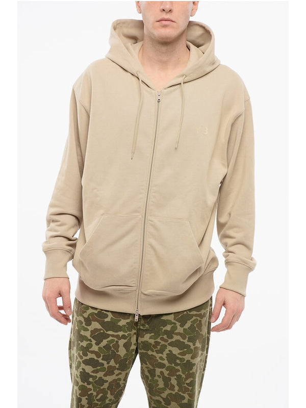 Beige Cotton Hoodie Zip-Up