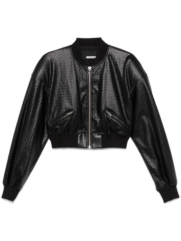 Weaving Effect Fake Leather Bomber Jacket