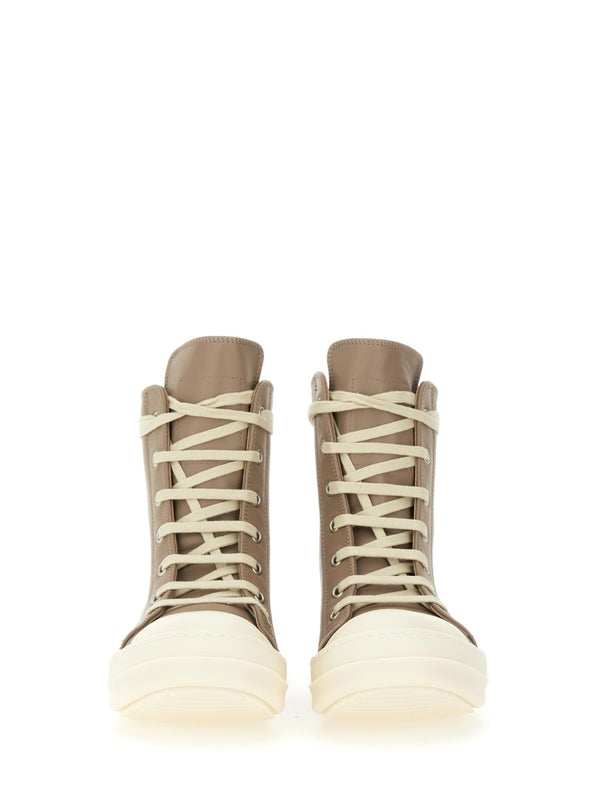 Zipper Detail Leather High-Top Sneakers