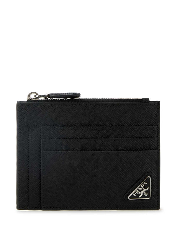 Triangle Logo Zipper Leather Card Wallet