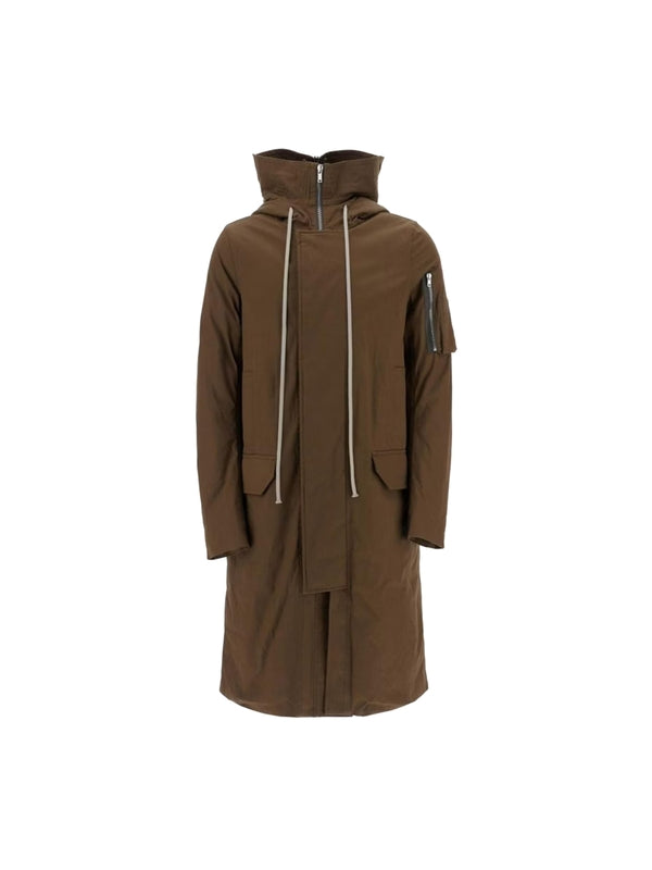 Drawstring brown cotton parka