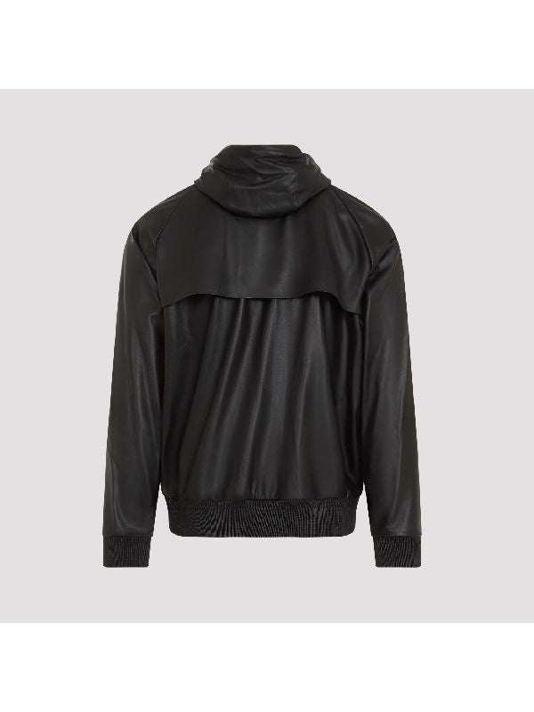 Logo Patch Leather Hooded
  Jacket