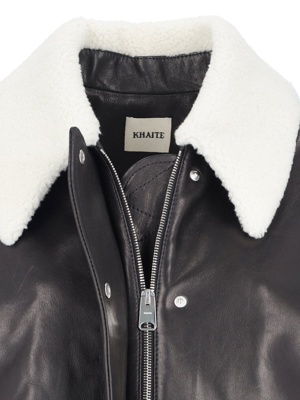KHAITE - Shearling Collar Leather Jacket - Jente