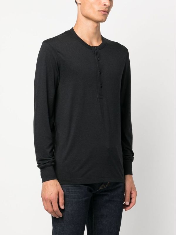 Black Henry Neck Long Sleeve
  Top