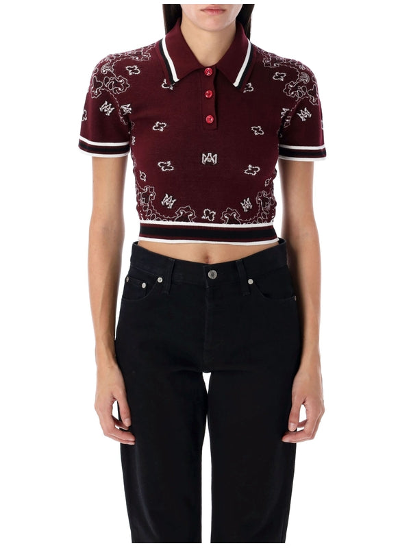 Bandana Crop Knit Polo Shirt