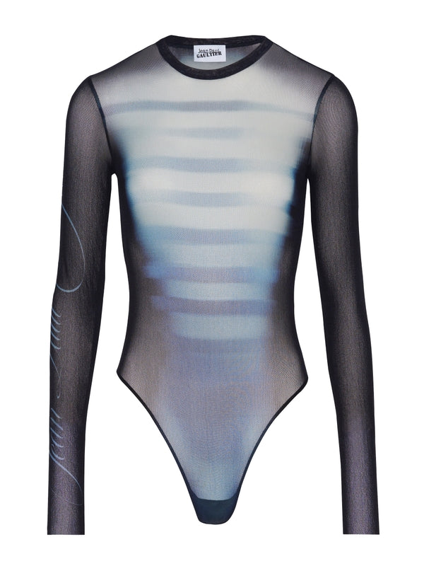 Graphic Printing Semi Sheer Nylon Bodysuit