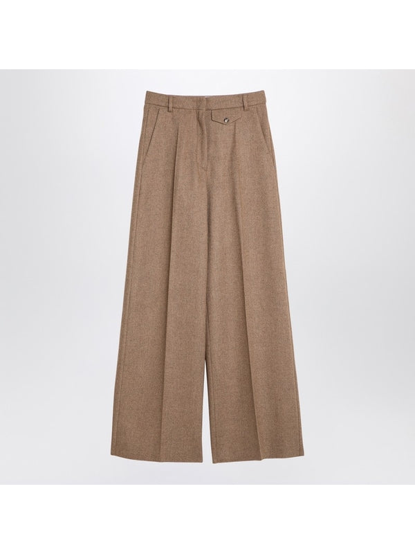 Wide Wool Blend Tailored Pants