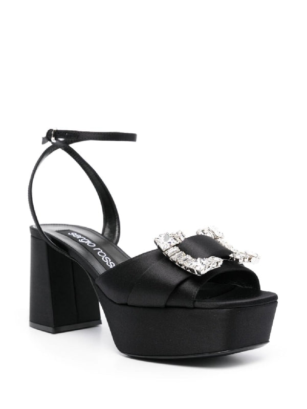 Jewel Buckle Decoration Satin Sandal Heel