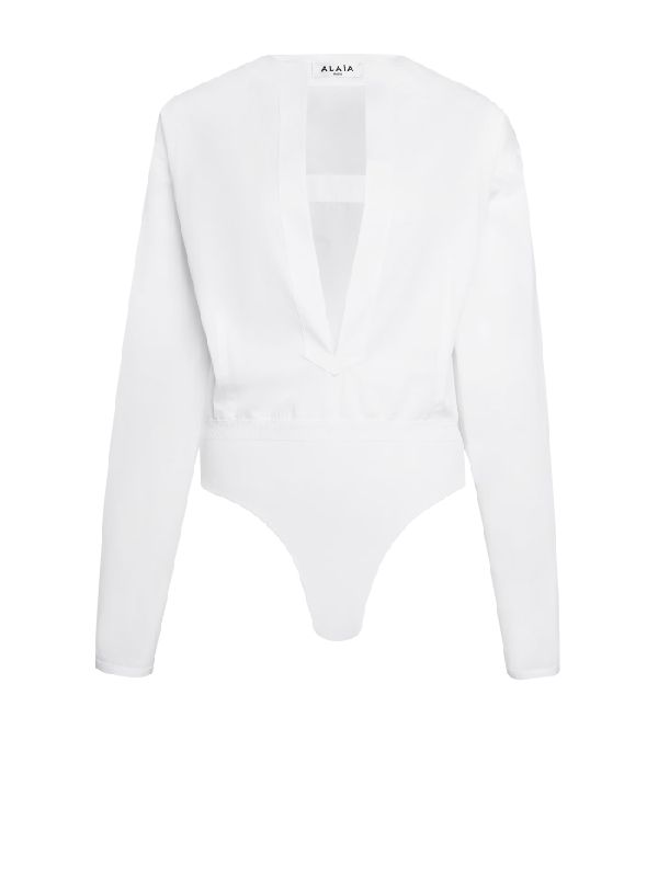 V-Neck Cotton Shirt Bodysuit - Jente