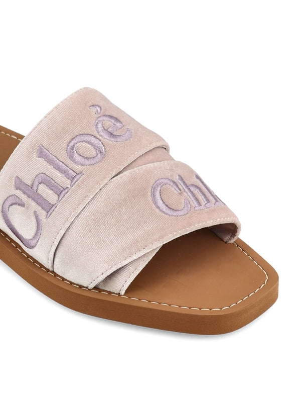 Woody Logo Velvet Sandals