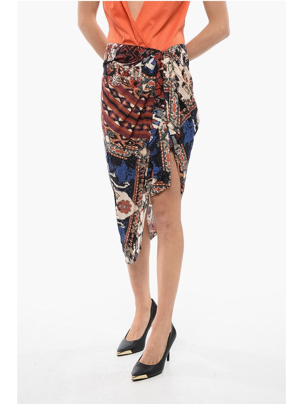 All-over Pattern Front Tie Slit Skirt