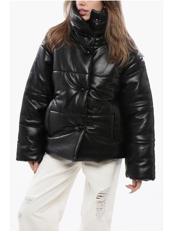 Hide High-neck Faux Leather Padded Jacket