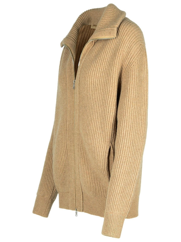 Ribbed Wool Zip-Up Cardigan