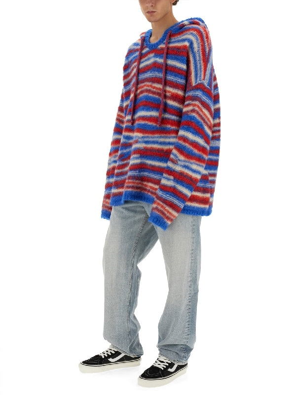 Stripe Wool Blend Hood Knit