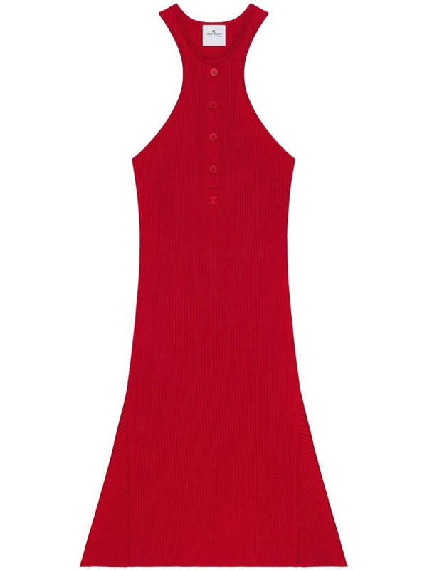 Logo Embroidery Button-Up Sleeveless Mini Dress